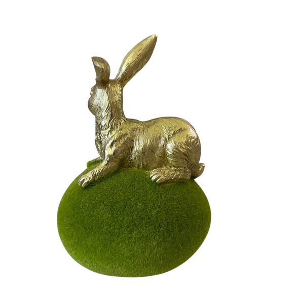 COTTONTAIL LANE Gold Foil Easter Bunny On Green Moss Flocked Egg Figurine New - Picture 4 of 10